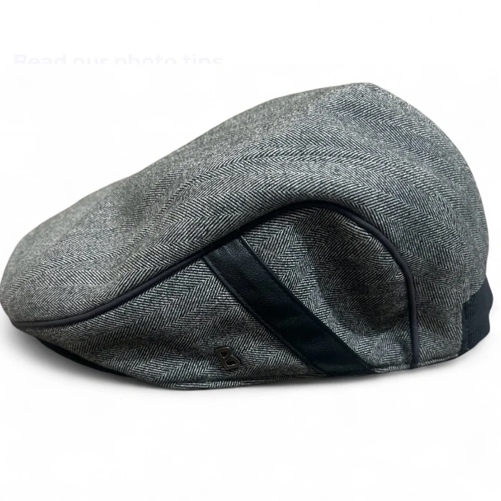 BOGNER Flap Cap Gray Herringbone Ear Flaps Classic News Boy Peaky Blinders Hat